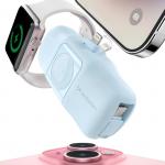 Baterie externa Wozinsky WF16-YLS 5000mAh, 15W, 1x Lightning, 2x USB-C, Incarcator Apple Watch, Albastru 5 - lerato.ro