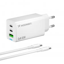 Incarcator retea Wozinsky WDCCBC, 2x USB-C, 1x USB-A, GaN 65W, Cablu USB-C 1m inclus, Alb