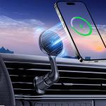 Suport auto cu MagSafe Wozinsky WCT5-6S4Y, Air Vent Mount, Rotire 360 grade, Incarcare Wireless 15W, Negru 5 - lerato.ro