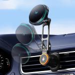 Suport auto cu MagSafe Wozinsky WCT5-6S2Y, Air Vent Mount, Rotire 360 grade, Incarcare Wireless 15W, Negru 7 - lerato.ro