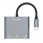 Hub multifunctional 3in1 Wozinsky WHCH-01 USB-C la USB-C / USB 3.2 / HDMI, 100W, 4k, 30Hz, 10 Gb/s, Gri 4 - lerato.ro