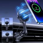 Suport auto Wozinsky WCT5-6S4Y, Air Vent Mount, Compatibil MagSafe, Incarcare Wireless 15W, Rotire 360 grade, USB-C, Negru 6 - lerato.ro