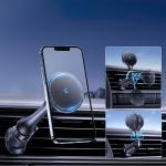 Suport auto Wozinsky WCT5-6S4Y, Air Vent Mount, Compatibil MagSafe, Incarcare Wireless 15W, Rotire 360 grade, USB-C, Negru 7 - lerato.ro