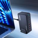 Statie de incarcare 5 in 1 Wozinsky WSL-240, PD 240W, 1x USB-A, 4x USB-C, Negru 7 - lerato.ro