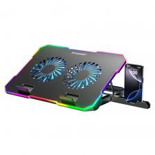 Coolere PC si Laptop, Cooler laptop gaming Wozinsky WDCX-A26 NitroCool, Compatibil cu laptop de maxim 17 inch, 2 ventilatoare, 1200 rpm, Iluminare RGB, Ajustabil, 360 × 255 × 28 mm, Alimentare USB, Negru, lerato.ro