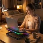 Cooler laptop gaming Wozinsky WDCX-A26 NitroCool, Compatibil cu laptop de maxim 17 inch, 2 ventilatoare, 1200 rpm, Iluminare RGB, Ajustabil, 360 × 255 × 28 mm, Alimentare USB, Negru 8 - lerato.ro