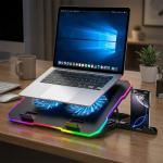 Cooler laptop gaming Wozinsky WDCX-A26 NitroCool, Compatibil cu laptop de maxim 17 inch, 2 ventilatoare, 1200 rpm, Iluminare RGB, Ajustabil, 360 × 255 × 28 mm, Alimentare USB, Negru 9 - lerato.ro
