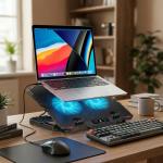 Cooler laptop gaming Wozinsky WDCX-015 StormPad, Compatibil cu laptop de maxim 15.6 inch, 2 ventilatoare, 1200 rpm, Iluminare RGB, Ajustabil, 360 × 270 × 32 mm, Alimentare USB, Negru 6 - lerato.ro