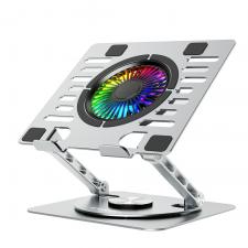 Coolere PC si Laptop, Cooler laptop Wozinsky WDCX-X16-AS CoolBase, Compatibil cu laptop de maxim 16 inch, 1 ventilator, 1200 rpm, Iluminare RGB, Ajustabil, Baza rotativa 360 grade, Alimentare USB, 2 porturi USB-A, SIlver, lerato.ro