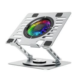 Cooler laptop Wozinsky WDCX-X16-AS CoolBase, Compatibil cu laptop de maxim 16 inch, 1 ventilator, 1200 rpm, Iluminare RGB, Ajustabil, Baza rotativa 360 grade, Alimentare USB, 2 porturi USB-A, SIlver