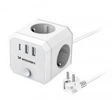 Prelungitor pentru interior Wozinsky WKZ-3B, 4 prize, 2xUSB-A, 1xUSB-C, 4000W, 16A, Lungime cablu 1.8m, Alb