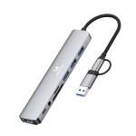 Adaptor Hub 8-in-1 Wozinsky WAH-81, USB-C la 3x USB-C 3.0 / 5 GB/s, 1x USB-A 2.0 / 480 Mbps, 1x USB-C, 1x Jack 3.5mm, 1x SD, 1x microSD, Gri 2 - lerato.ro