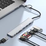 Adaptor Hub 8-in-1 Wozinsky WAH-81, USB-C la 3x USB-C 3.0 / 5 GB/s, 1x USB-A 2.0 / 480 Mbps, 1x USB-C, 1x Jack 3.5mm, 1x SD, 1x microSD, Gri 4 - lerato.ro