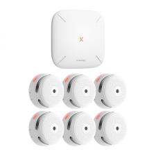 Set 6 detectoare de fum fotoelectrice X-SENSE FS61, Statie de baza inclusa, 85dB, Alarma, WiFi, Alb