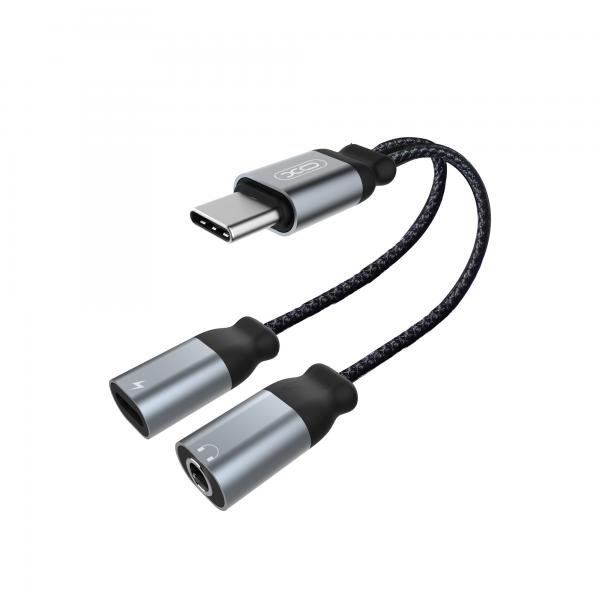 Adaptor XO NB-R160B, tata USB-C la mama USB-C si jack 3.5 mm, 12cm, Negru 1 - lerato.ro