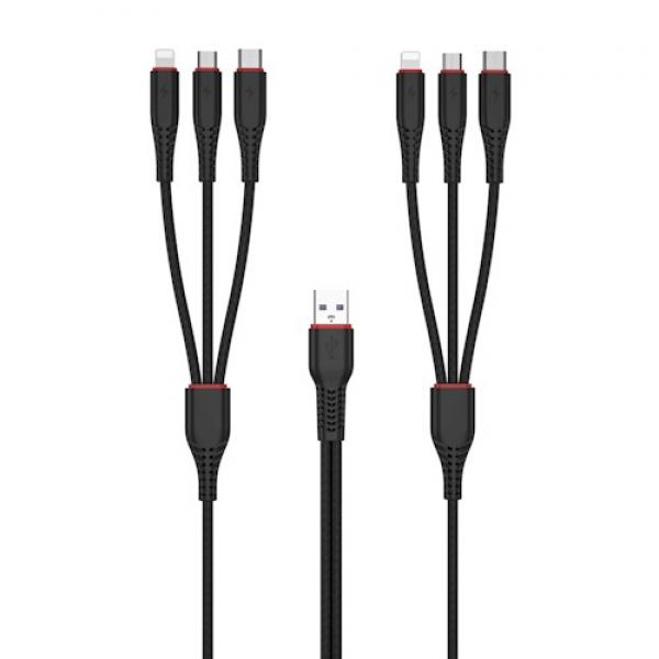 Cablu pentru incarcare XO NB196 6 in 1, 2xUSB Type-C / 2xLightning / 2xMicro-USB, 3.5A/1.2m, 2.5A/2m, Negru 1 - lerato.ro