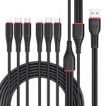 Cablu pentru incarcare XO NB196 6 in 1, 2xUSB Type-C / 2xLightning / 2xMicro-USB, 3.5A/1.2m, 2.5A/2m, Negru
