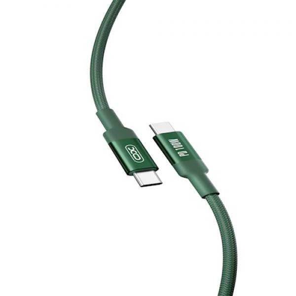 Cablu pentru incarcare si transfer de date XO NB-Q168, 2X USB TYPE-C, 5A, 100W, 1M, VERDE
