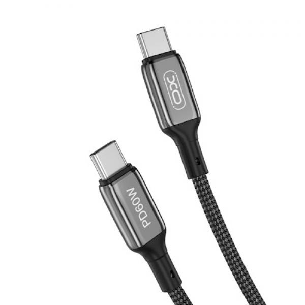 Cablu pentru incarcare si transfer de date XO NB-Q180B, 2X USB TYPE-C, 3A, 60W, 1M, NEGRU