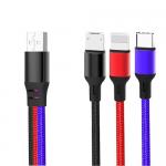 Cablu pentru incarcare si transfer de date XO NB143 3 in 1, USB Type-C /Lightning/Micro-USB, 3.5A, 1.2m, Albastru/Negru/Rosu 2 - lerato.ro