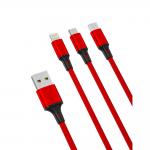 Cablu pentru incarcare si transfer de date XO NB 173 3 IN 1, USB TYPE-C/LIGHTNING/MICRO-USB, 2.4A, 1.2M, ROSU 2 - lerato.ro