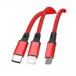 Cablu pentru incarcare si transfer de date XO NB 173 3 IN 1, USB TYPE-C/LIGHTNING/MICRO-USB, 2.4A, 1.2M, ROSU