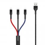 Cablu pentru incarcare si transfer de date XO NB 54 3 IN 1, USB TYPE-C/LIGHTNING/MICRO-USB, 3A, 1.2M, NEGRU 2 - lerato.ro