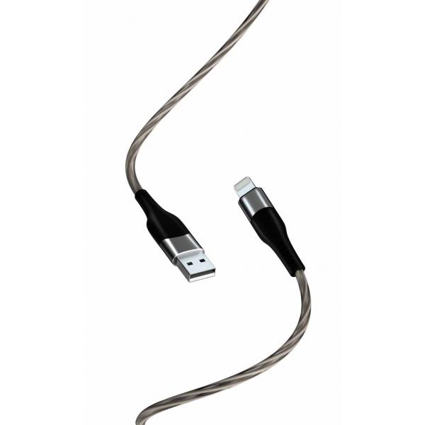 Cablu pentru incarcare si transfer de date XO NB158, LED, USB/Lightning, 2.4A, 1 m, Gri