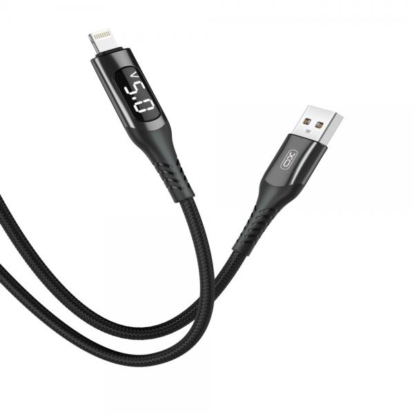 Cablu pentru incarcare si transfer de date XO NB162, Digital Display, USB/Lightning, 2.4A, 1 m, Negru