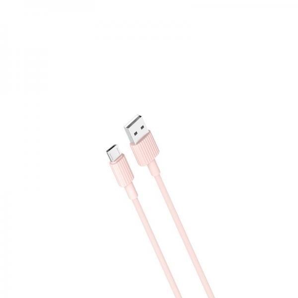 Cablu pentru incarcare si transfer de date XO NB156, USB/MICRO-USB, 2.4A, 1 m, Roz