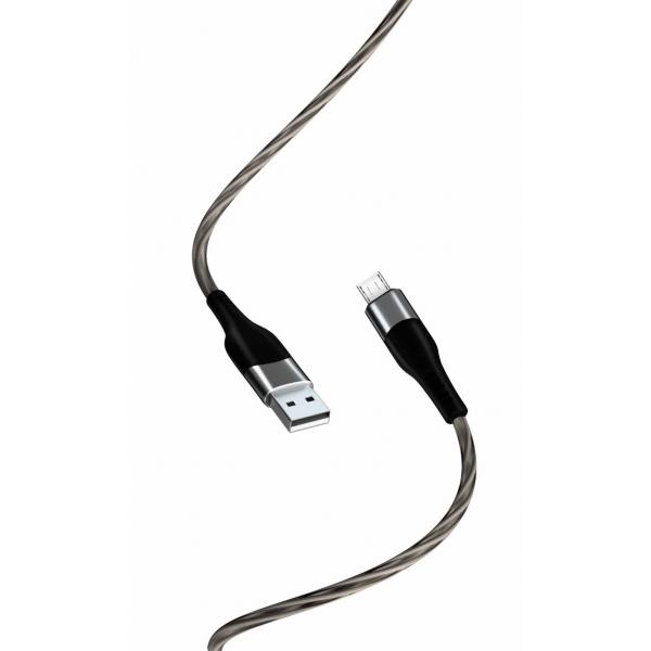 Cablu pentru incarcare si transfer de date XO NB158, LED, USB/MICRO-USB, 2.4A, 1 m, Gri