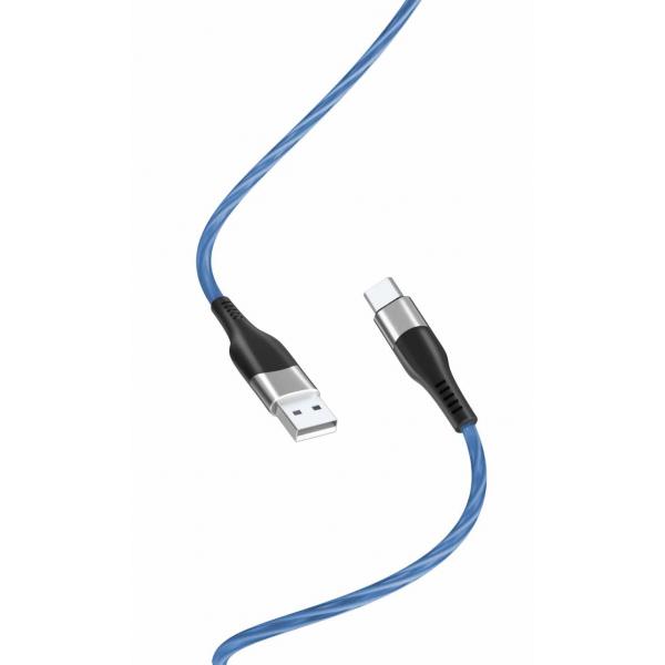 Cablu pentru incarcare si transfer de date XO NB158, LED, USB/USB Type-C, 2.4A, 1 m, Albastru 1 - lerato.ro