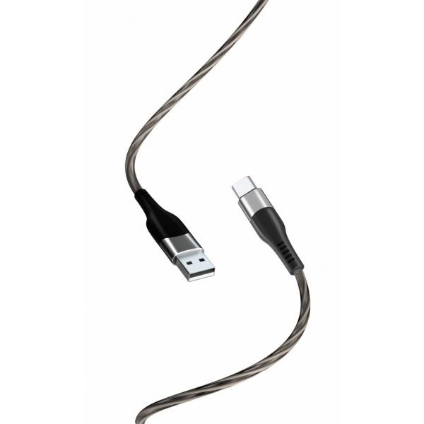 Cablu pentru incarcare si transfer de date XO NB158, LED, USB/USB Type-C, 2.4A, 1 m, Gri 1 - lerato.ro