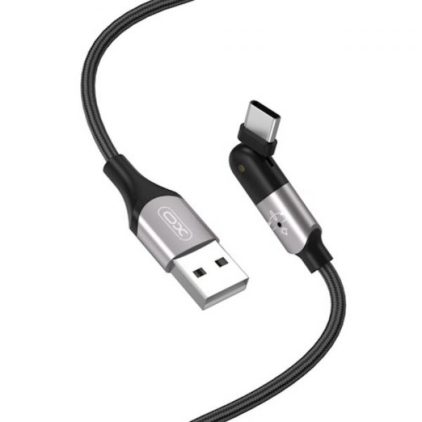 Cablu pentru incarcare si transfer de date XO NB176 Rotary Elbow, USB/USB Type-C, 2.4A, 1.2 m, Negru
