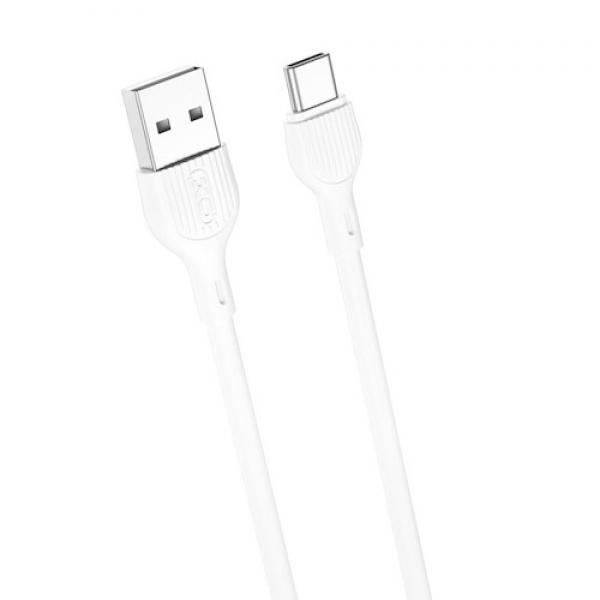 Cablu pentru incarcare si transfer de date XO NB200, USB/USB-C, 2.1A, 2 m, Alb
