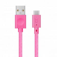 Cablu pentru incarcare si transfer de date Xqisit Cotton, USB-A la USB-C,1.8m, Roz