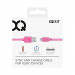 Cablu pentru incarcare si transfer de date Xqisit Cotton, USB-A la USB-C,1.8m, Roz 3 - lerato.ro