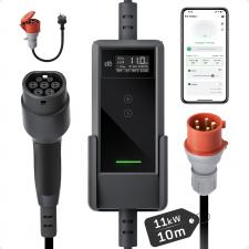 Accesorii Auto / Moto / Bicicleta, Incarcator portabil pentru masini electrice dé Charger, 11kW, 16A, IP66, Lungime cablu 10m, Afisaj LCD, WiFi, Negru / Gri, lerato.ro