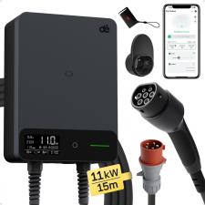 Accesorii Auto / Moto / Bicicleta, Incarcator de perete pentru masini electrice dé Wallbox, 11kW, 16A, IP54, Lungime cablu 15m, Control aplicatie Tuya Smart, RFID, Afisaj LCD, Negru / Gri, lerato.ro