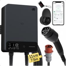 Incarcator de perete pentru masini electrice dé Wallbox, 11kW, 16A, IP54, Lungime cablu 7.5m, Control aplicatie Tuya Smart, RFID, Afisaj LCD, Negru / Gri