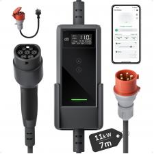 Incarcator portabil pentru masini electrice dé Charger, 11kW, 16A, IP66, Lungime cablu 7m, Afisaj LCD, WiFi, Negru / Gri