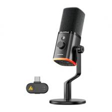 Microfon dinamic Maono PD100W, Cardioid cu stand metalic, Pentru Podcast si Streaming, 1500mAh, Conectivitate Cu fir / Wireless, USB-C, Negru