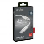 Cablu pentru incarcare si transfer de date SBS TECABLETISSUETCCG, 2x USB-C, 60W, 480Mbps, 1.5m, Gri 3 - lerato.ro
