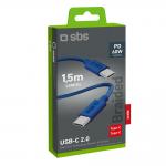 Cablu pentru incarcare si transfer de date SBS TECABLETISSUETCCR, 2x USB-C, 60W, 480Mbps, 1.5m, Albastru 3 - lerato.ro
