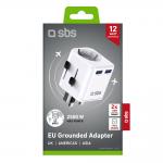 Adaptor retea SBS, 2x USB-A, 24W, Compatibil cu prize EU/UK/US/AU, White 3 - lerato.ro