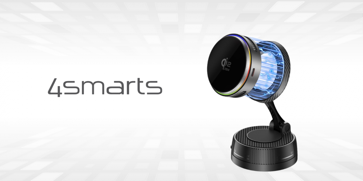 Incarcator Wireless 2 in 1 4smarts Qi2, Compatibil MagSafe, Rotire 360 grade, Iluminare RGB, 25W, 3A, USB-C, Gri 1 Lerato.ro