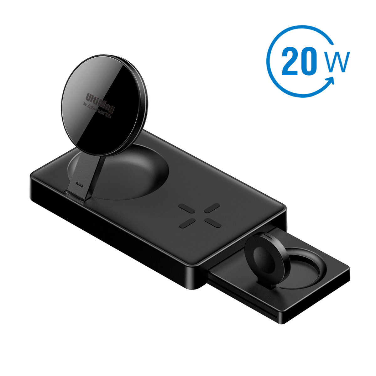Statie de incarcare Wireless 3 in 1 4smarts UltiMag , 20W, Incarcare Wireless 15W,  Cablu USN-A la USB-C 1.2m inclus, Negru 1 Lerato.ro