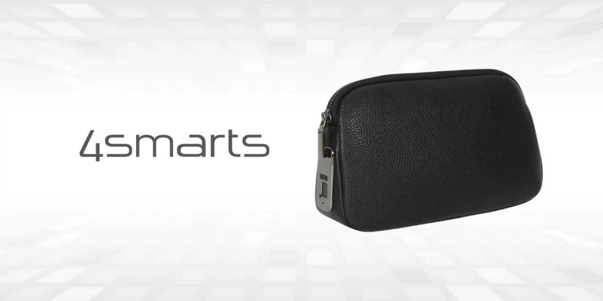 Geanta de voiaj 4smarts Tech-Clutch Secure, 15 × 7 × 24 cm, Deblocare cu amprenta, 120mAh, USB-C, Negru 1 Lerato.ro