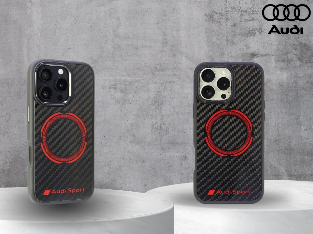 Carcasa Audi Carbon Fiber Sport Red Circle cu MagSafe compatibila cu iPhone 16 Pro, Negru 1 Lerato.ro