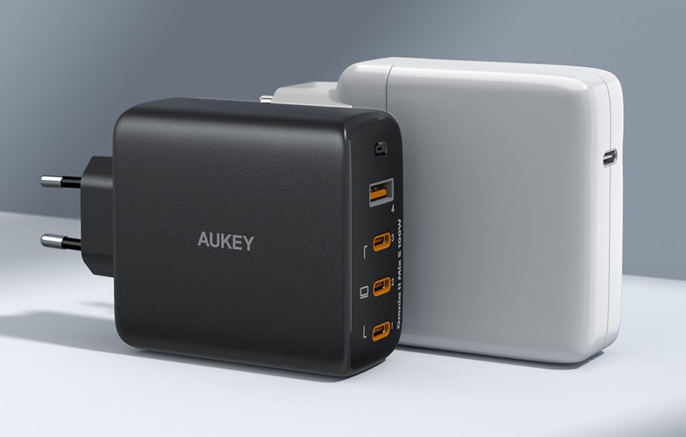 Incarcator retea Aukey PA-B7S, 1 USB-A, 3 USB-C, 100W GaN, Negru 1 Lerato.ro